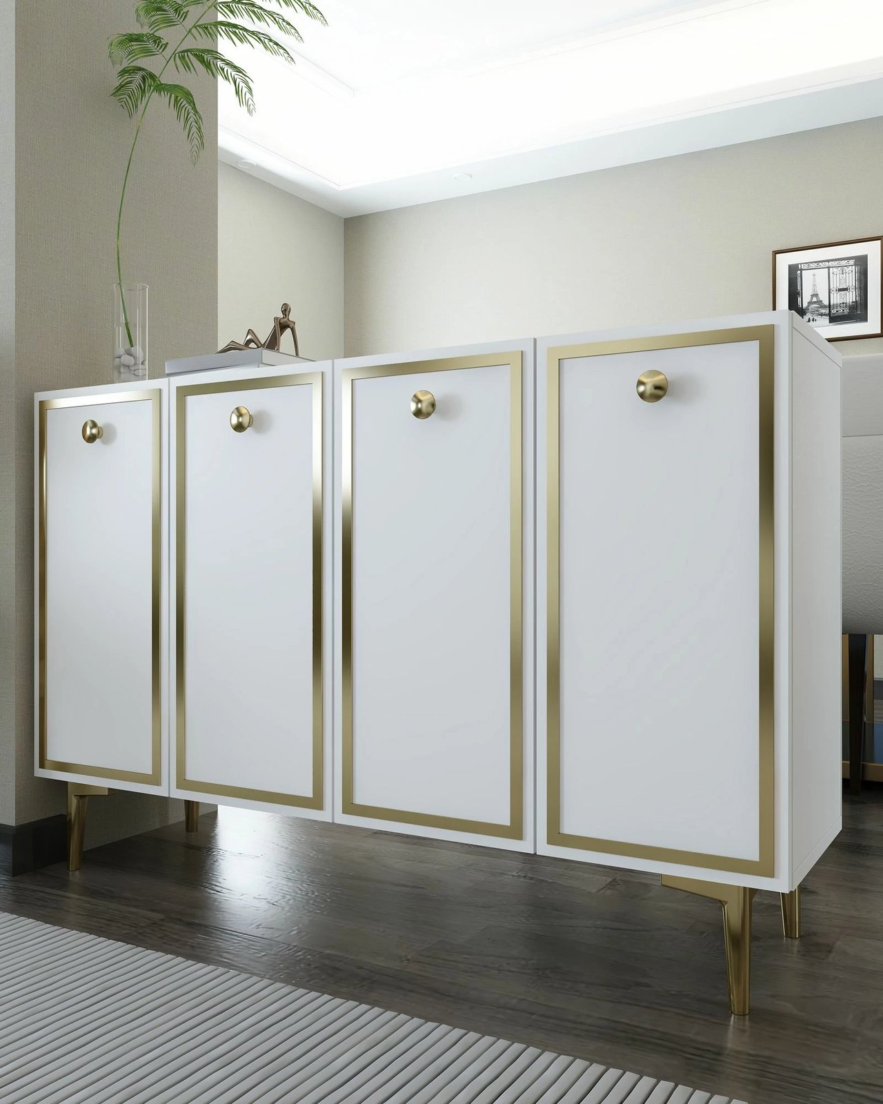 Konsolë Skye Decor, e bardhë dhe e artë, 8161KM-1