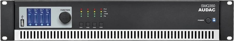Amplifikator audio AUDAC SMQ350 për performanca/skenë, i zi