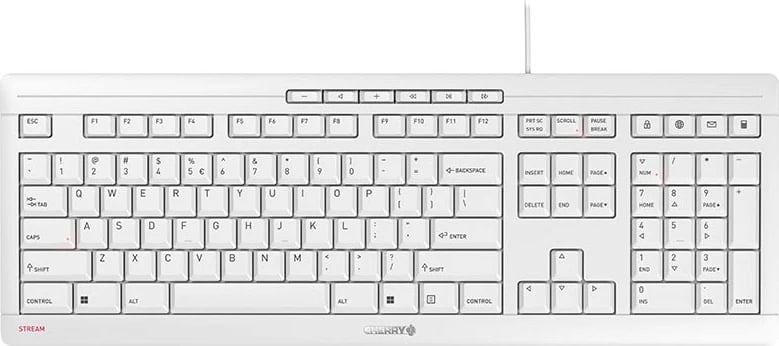 Tastierë CHERRY STREAM, Full-size, Wired, USB, Mekanike, QWERTY, Bardhë