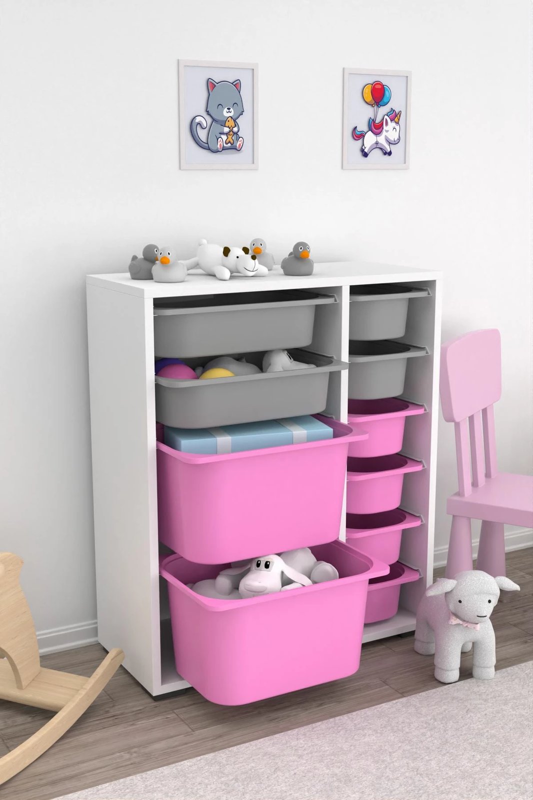 Dollap multifunksional Hanah Home, Zen 2D2K6U, bardhë, gri, rozë