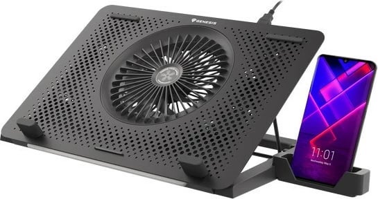 Qëndrim ftohës për laptop Natec Genesis Oxid 450 RGB, 15.6", 5 ventilatorë, USB HUB, i zi