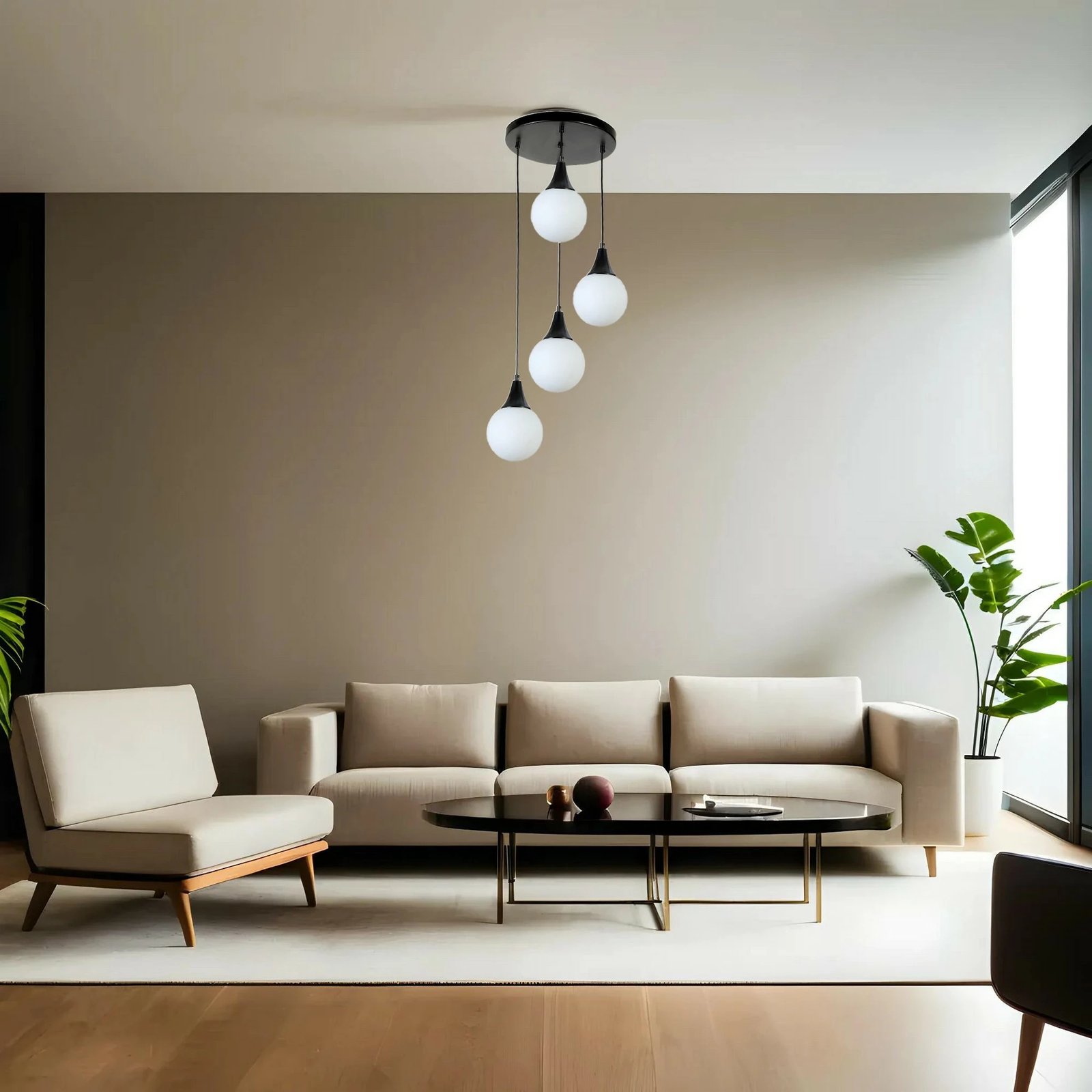 Llambë tavani Opviq Afra, 4 llamba, metal e xham, e zezë e bardhë