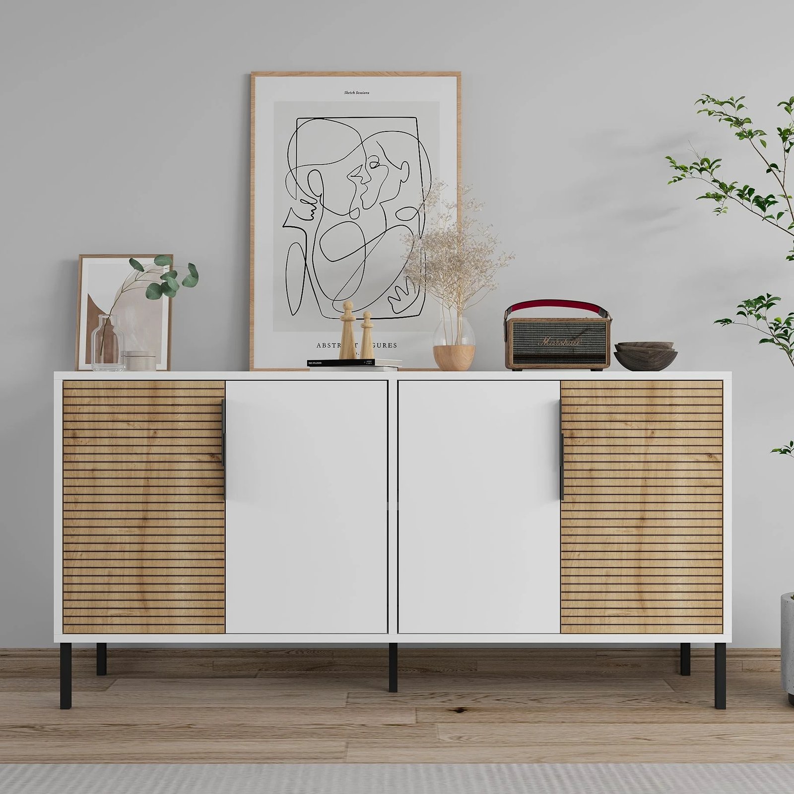 Konsol Skye Decor, ngjyrë e bardhë, lisi sapphire