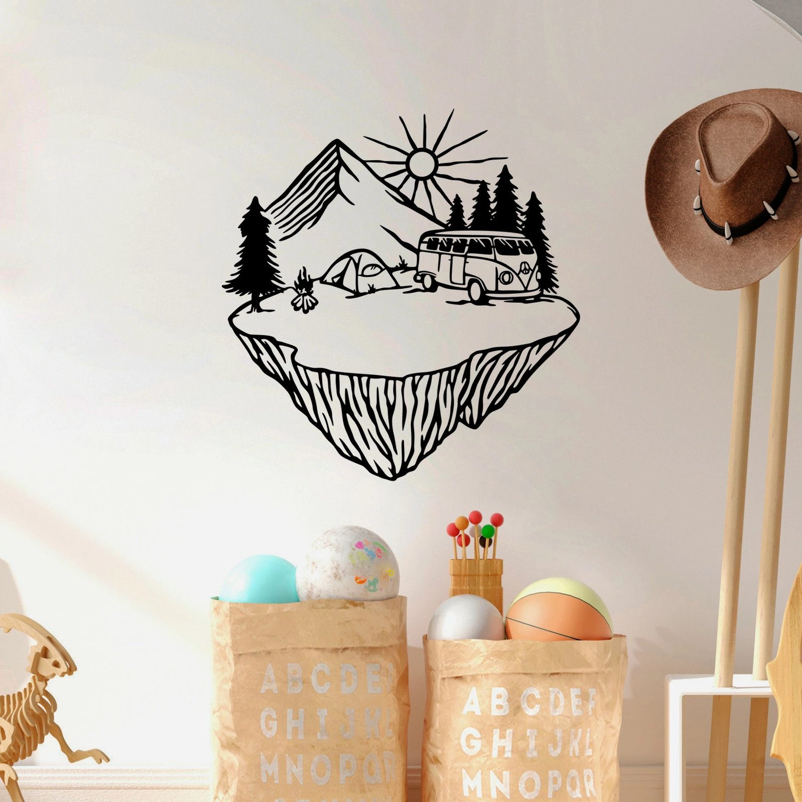 Aksesor dekorativ metalik për mur, peizazh kampi, Wallity