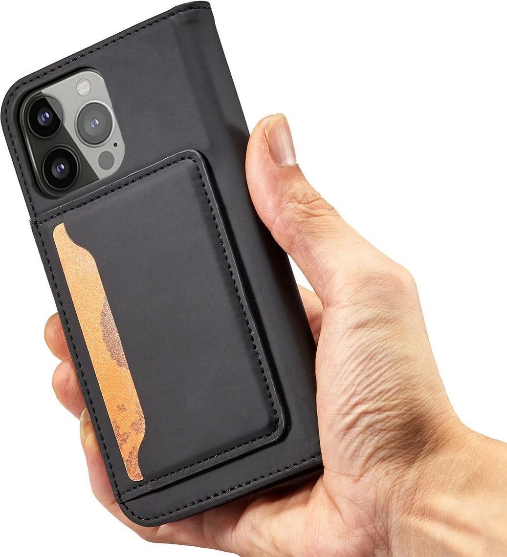 Mbështjellës Hurtel Magnet Card Case për iPhone 14 Pro Max, me kapak, xhep për karta, i zi
