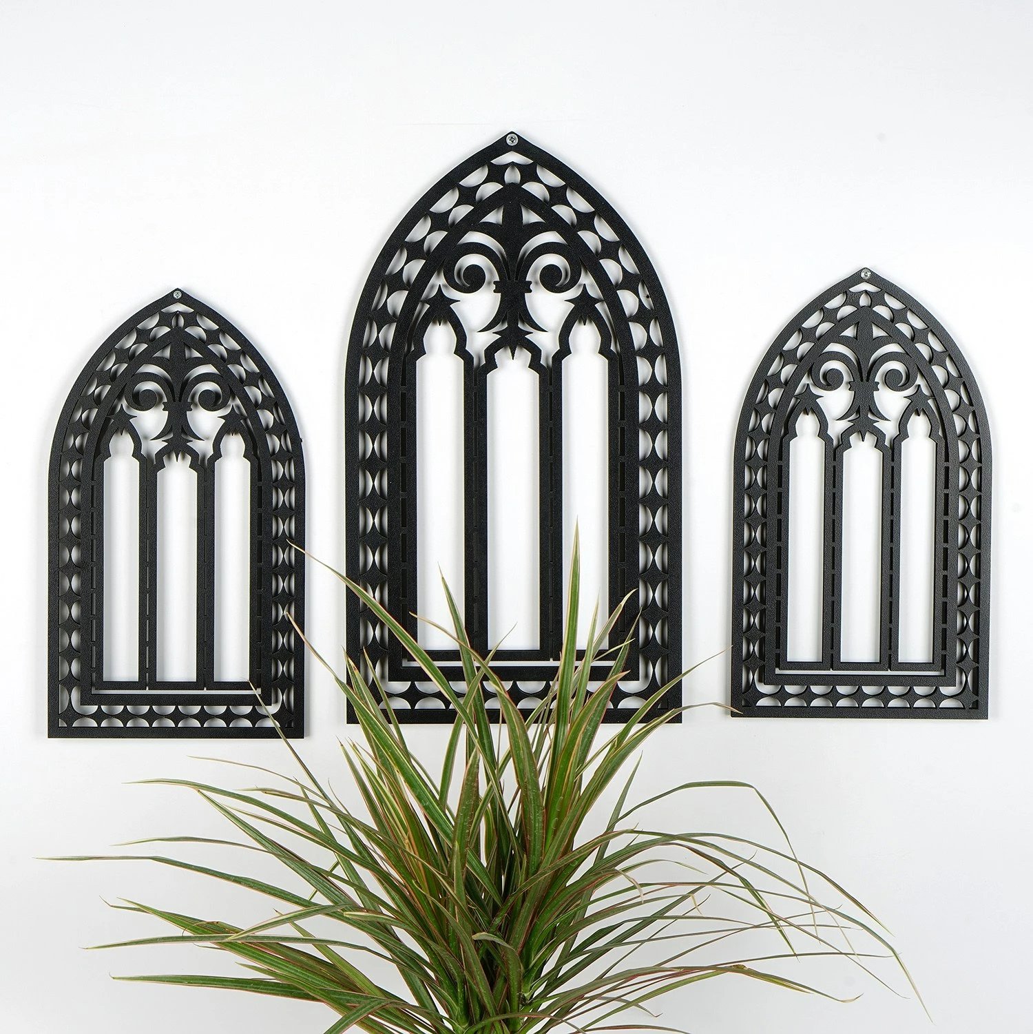 Aksesor dekorativ prej druri për mur, Wallity, CRY021, set prej 3 copash, ngjyrë e zezë