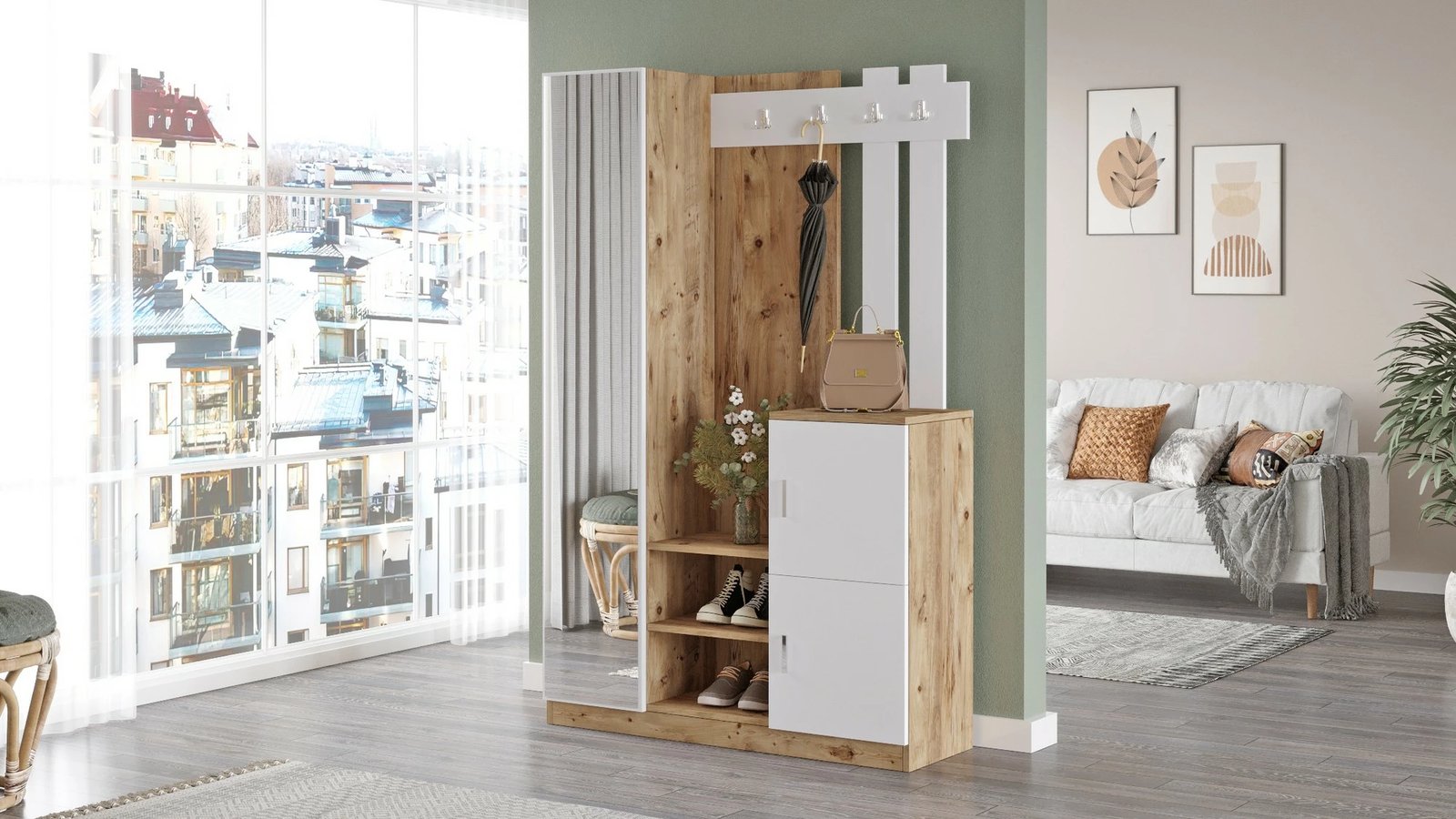 Stendë korridori Hanah Home, Dd7-Aw, ngjyrë pishë Atlantike dhe e bardhë