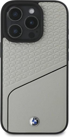 Mbështjellës BMW Sign me teksturë lëkure dhe MagSafe për iPhone 16 Pro, Gri