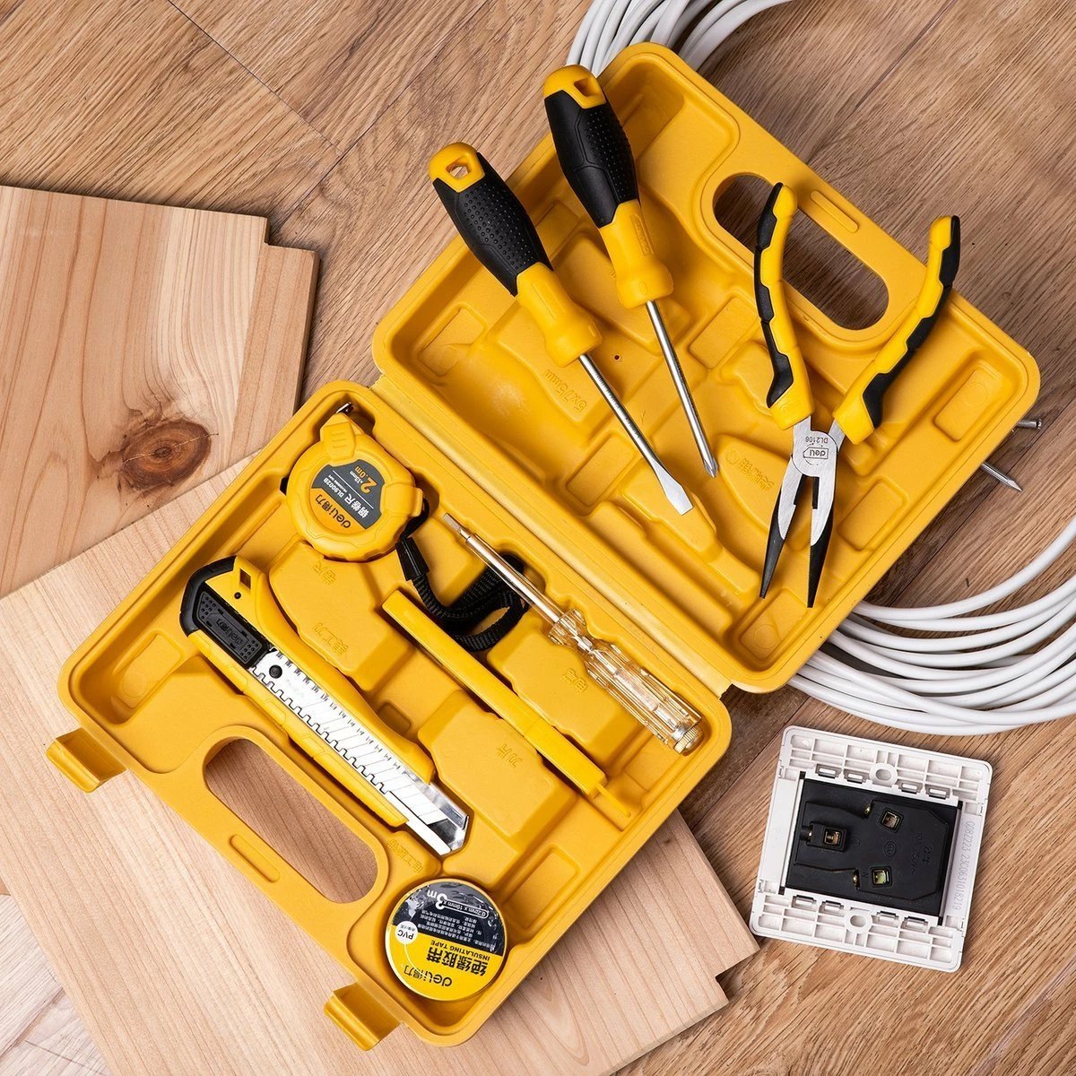 Set veglash Deli Tools EDL1008J, 8 copë, e verdhë