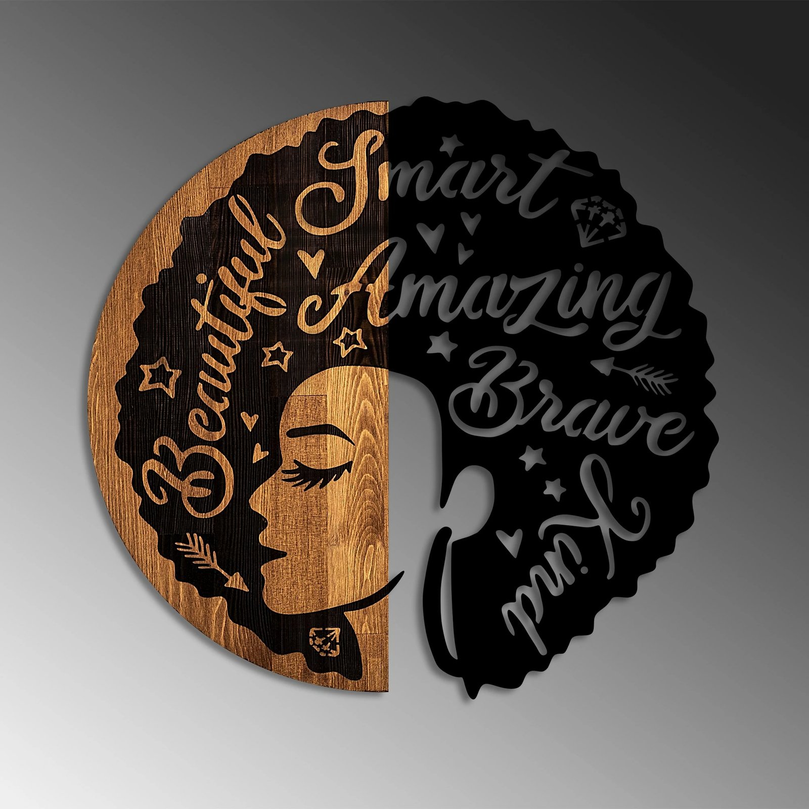 Aksesor dekorativ për mur, dru arre dhe i zi, Wallity, femër, 56x59cm