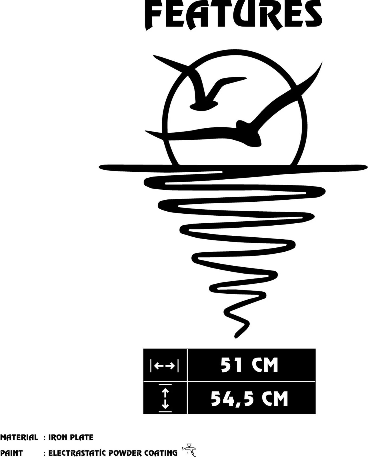 Aksesor dekorativ metalik për mur Wallity, Nostalgia, ngjyrë e zezë, 51x54.5cm