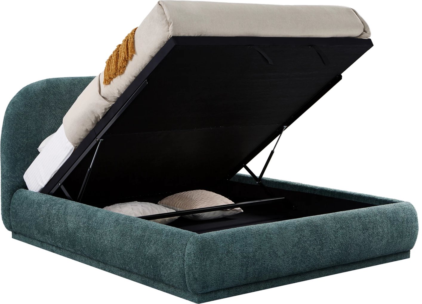 Krevat dopio me hapësirë për depo, stof chenille i gjelbër, NOCTIS CD726.07, dyshek 160x200cm