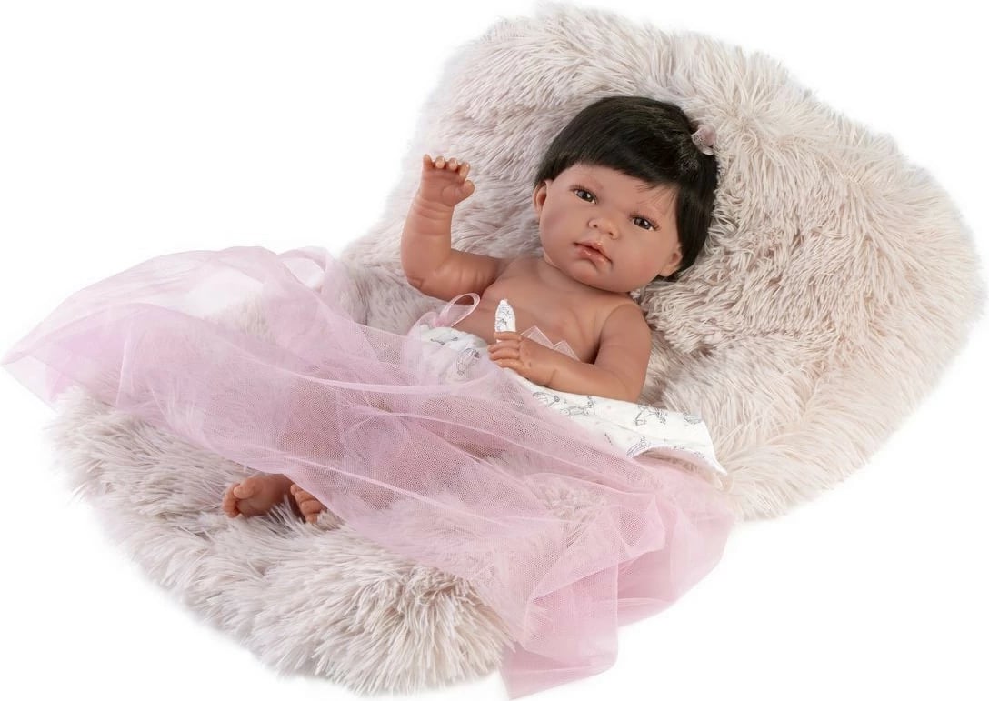 Kukull bebe Llorens Nica 40 cm, vinyl, set me jastëk dhe biberon