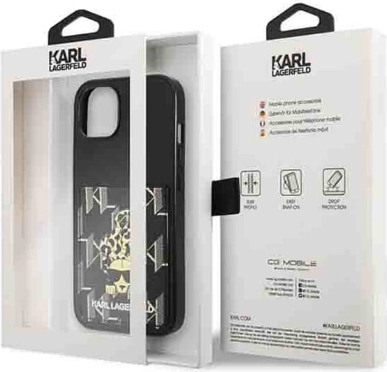 Mbështjellës Karl Lagerfeld Karlimals Cardslot për iPhone 13, e zezë