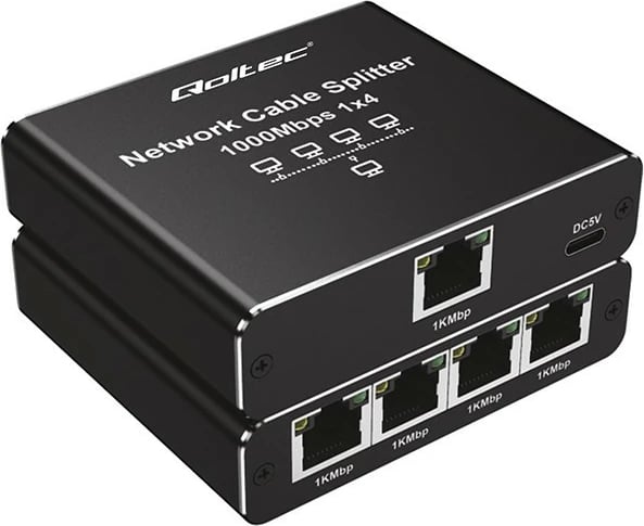 Switch rrjeti Qoltec 52293, 5 porta RJ45, 1000Mb/s, alumini, USB-C