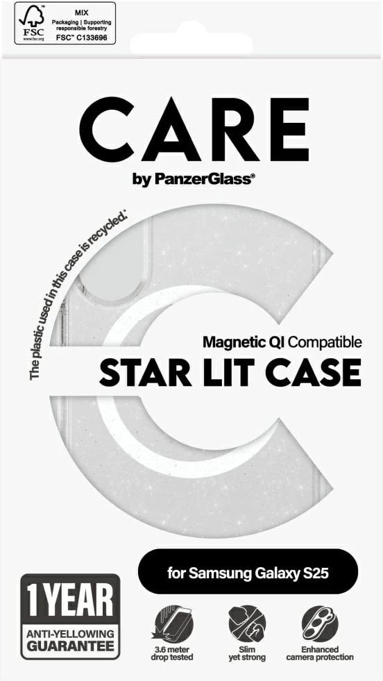 Mbështjellës PanzerGlass CARE Flagship Urban Combat Starlight White QI për Samsung Galaxy S25, Transparent