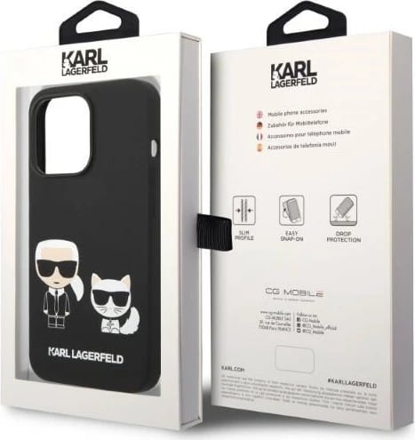 Mbështjellës, Karl Lagerfeld, KLHMP14XSSKCK Karl & Choupette, iPhone 14 Pro Max 6.7", hardcase silikon i lëngshëm, me MagSafe, e zezë