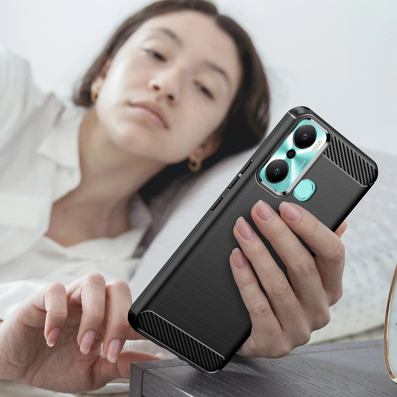 Mbështjellës Hurtel Carbon Case për Infinix Hot 20 Play, TPU, i zi