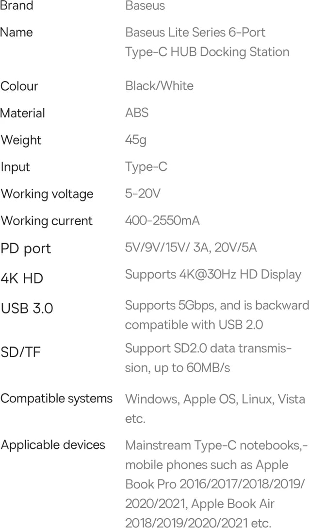 HUB multifunksional Baseus Lite Series WKQX050101, 2x USB 3.0, USB Type-C PD, HDMI 1.4, SD/TF, i zi