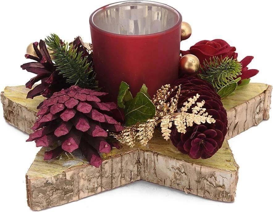 Mbajtëse qirinjsh RITUALI DOMESTICI QUASIROSSO, formë ylli, dekor festive, e kuqe