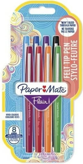 Set stilolapsa PaperMate Flair, 8 ngjyra, majë e rrumbullakët, 1mm, multikolor