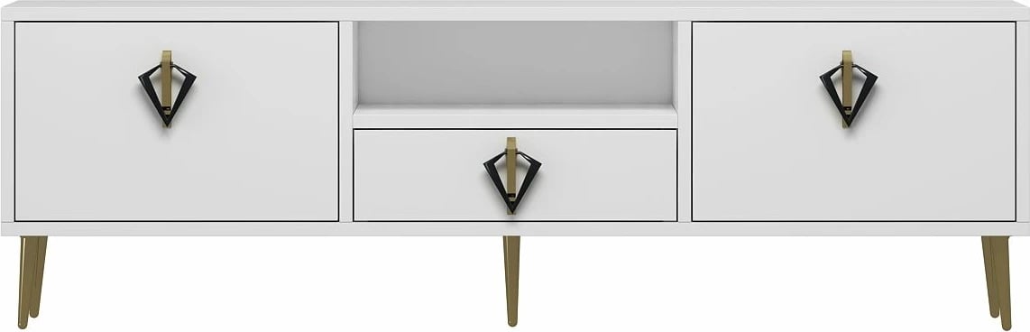 Komodë TV Skye Decor, e bardhë, e zezë, ari, 1312-DROP-32