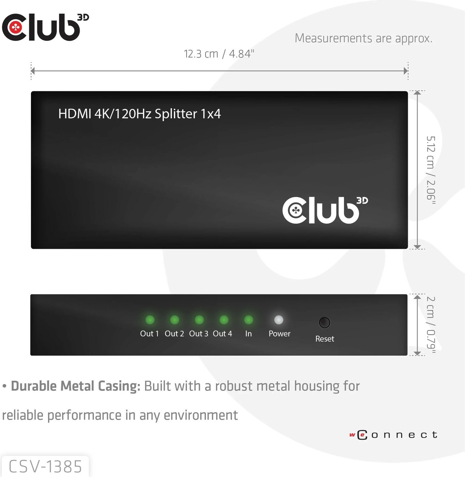Splitter HDMI Club3D 1 në 4, 4K120Hz, i zi