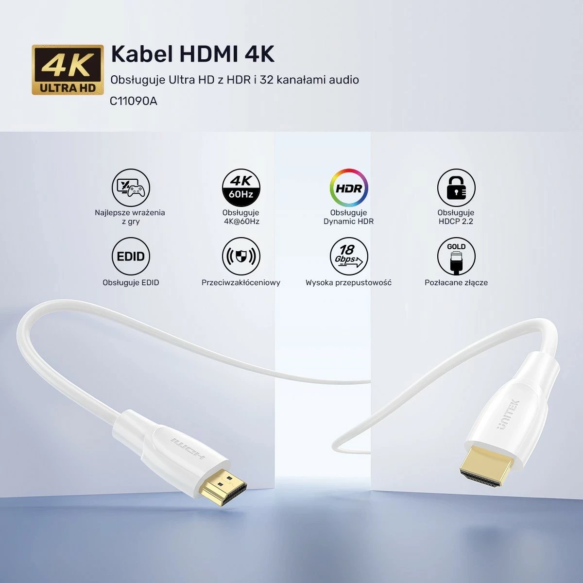 Kabëll HDMI Unitek 2.0 4K, 15m, bardhë