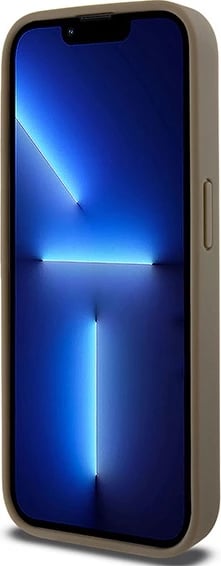 Mbështjellës DKNY Leather Pattern Metal Logo MagSafe për iPhone 14 Pro, kafe