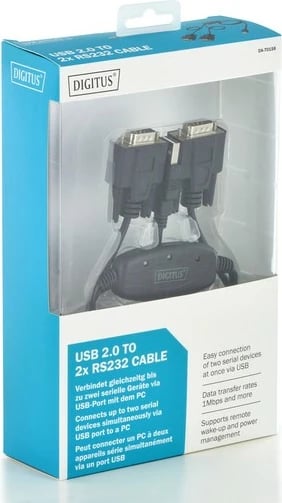 Adapter Digitus DA-70158 USB 2.0 në 2x RS232 (DB9), 1.5m, Zi