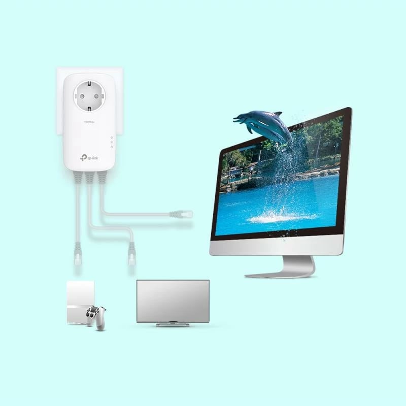 Kit adapter Powerline TP-Link TL-PA8033P AV1300, 3x Gigabit LAN, prizë kaluese, 2x2 MIMO, HomePlug AV2, set 2 copë