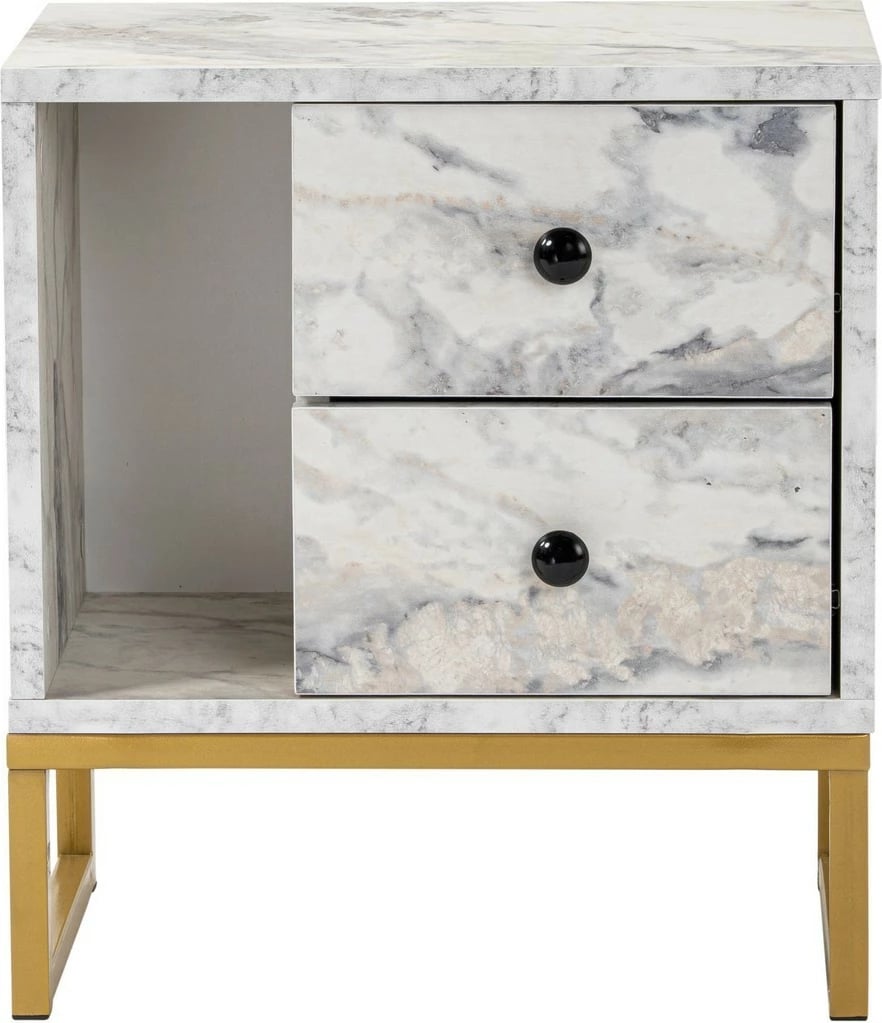 Komodinë Nordure, ngjyrë Freesia Marble, ari