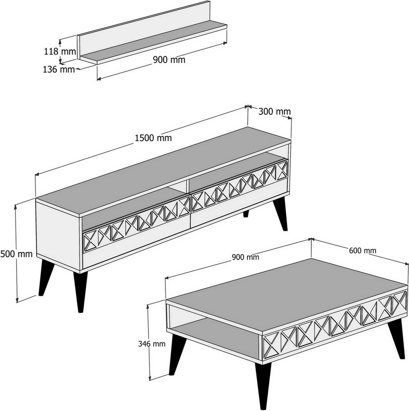 Set mobiljesh për dhomë dite Skye Decor, Line, e bardhë