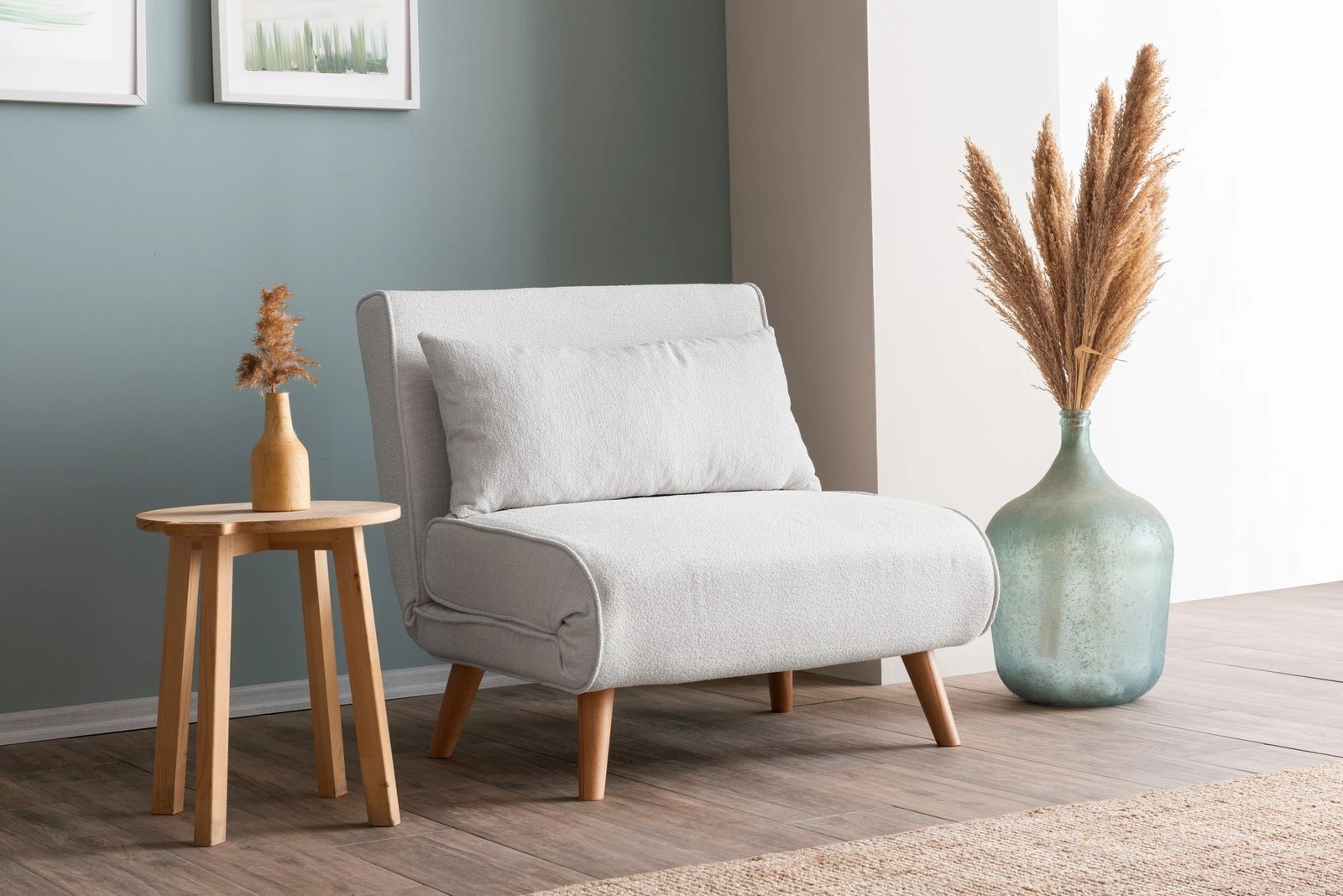 Krevat-karrige një vendi Atelier del Sofa, Folde Single, material teddy, e bardhë