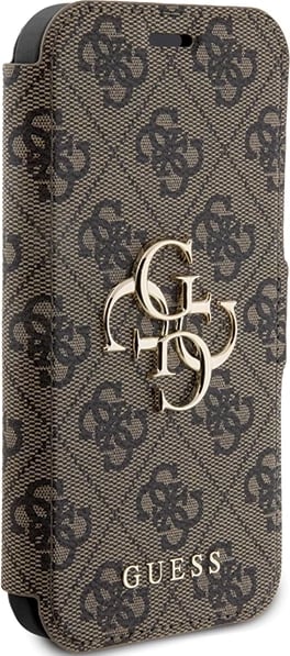 Mbështjellës Guess 4G Metal Logo për iPhone 15 Pro Max, kafe