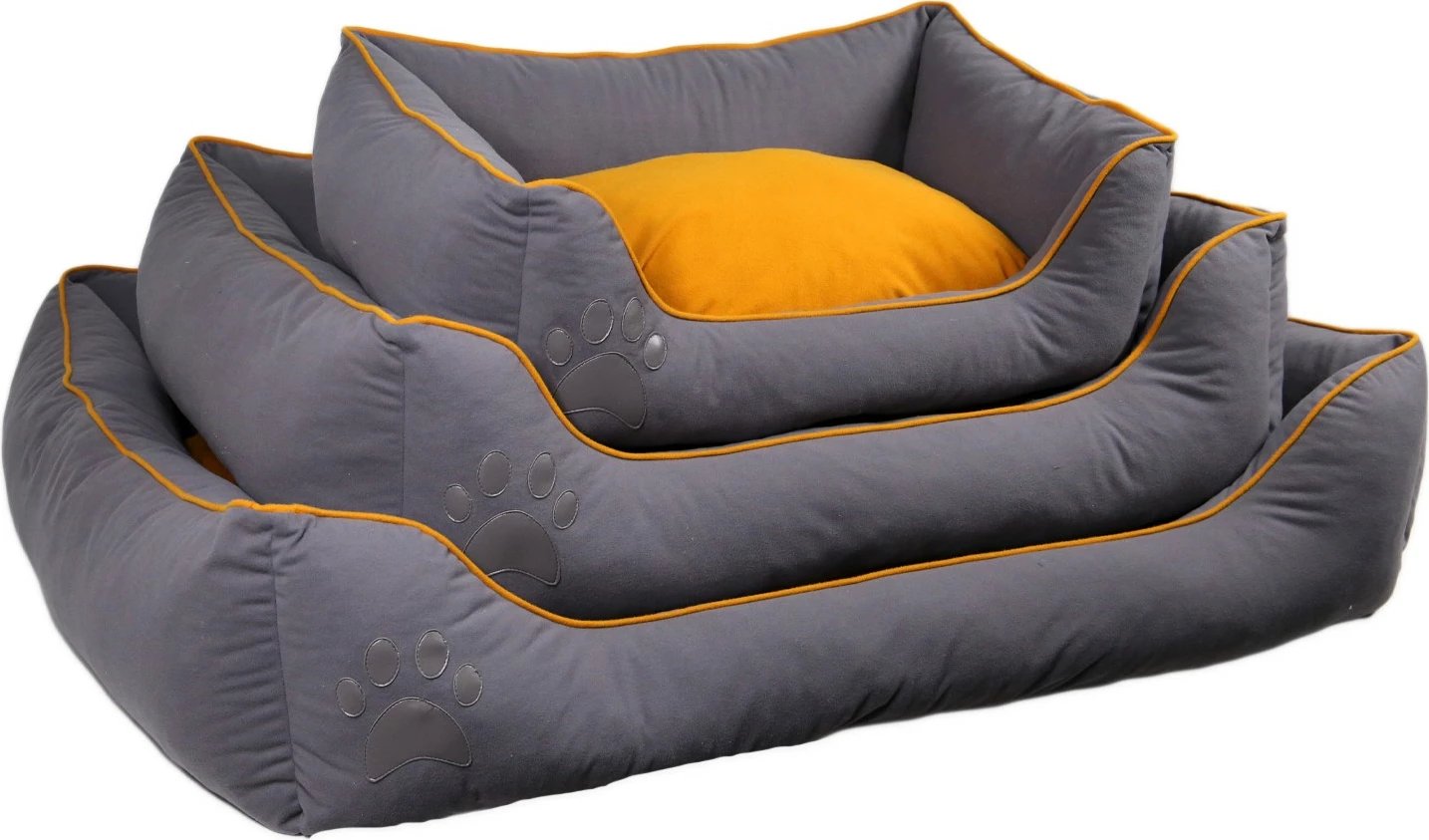 Shtrat për qen e mace Lucy, ngjyrë gri dhe mustardë, Paws & Whiskers, madhësia M