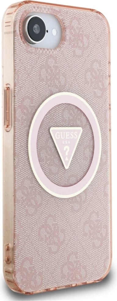 Mbështjellës Guess IML Metal Glitter 4G Circle Triangle MagSafe për iPhone 16e, Rozë Mbështjellës Guess IML Metal Glitter 4G Circle Triangle MagSafe për iPhone 16e, Rozë