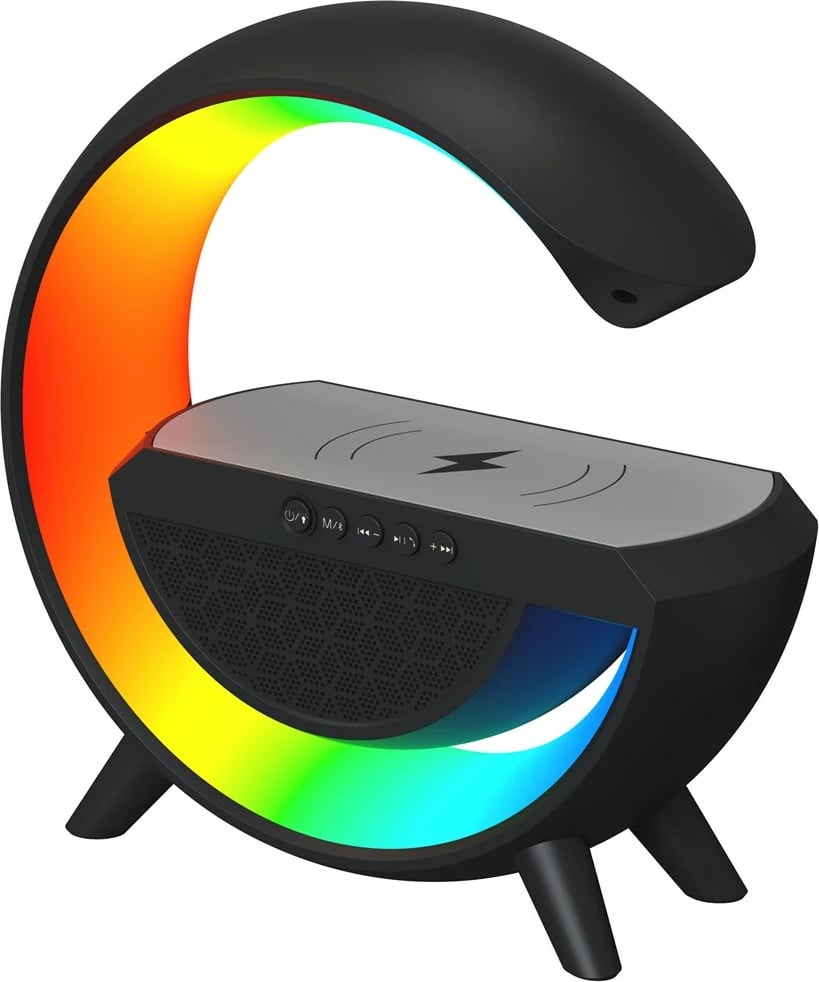 Llambë tavoline Activejet AJE-SOLO RGB, me altoparlant Bluetooth dhe karikues wireless, 2400 mAh, e zezë