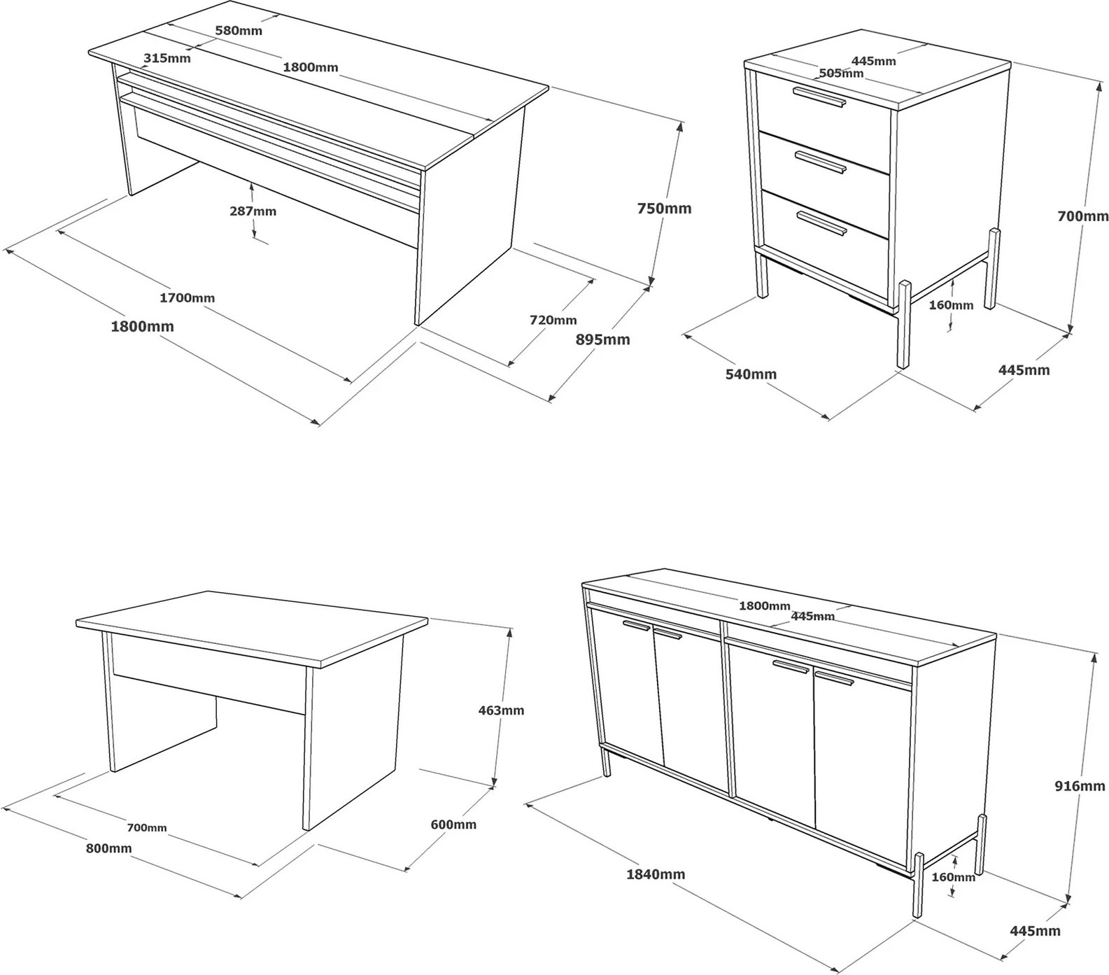 Set mobiljesh për zyre, ngjyrë argjendi dhe antracit, Skye Decor, VS8-CGA