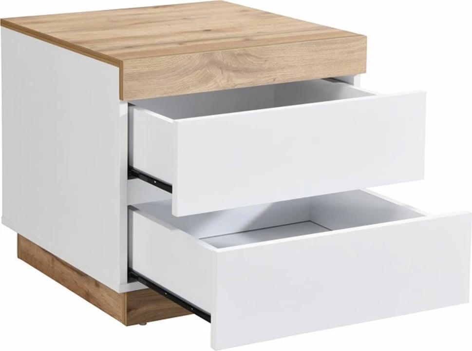 Komodinë CASA, 2 sirtarë, e bardhë/natyrale, 50x50x50cm