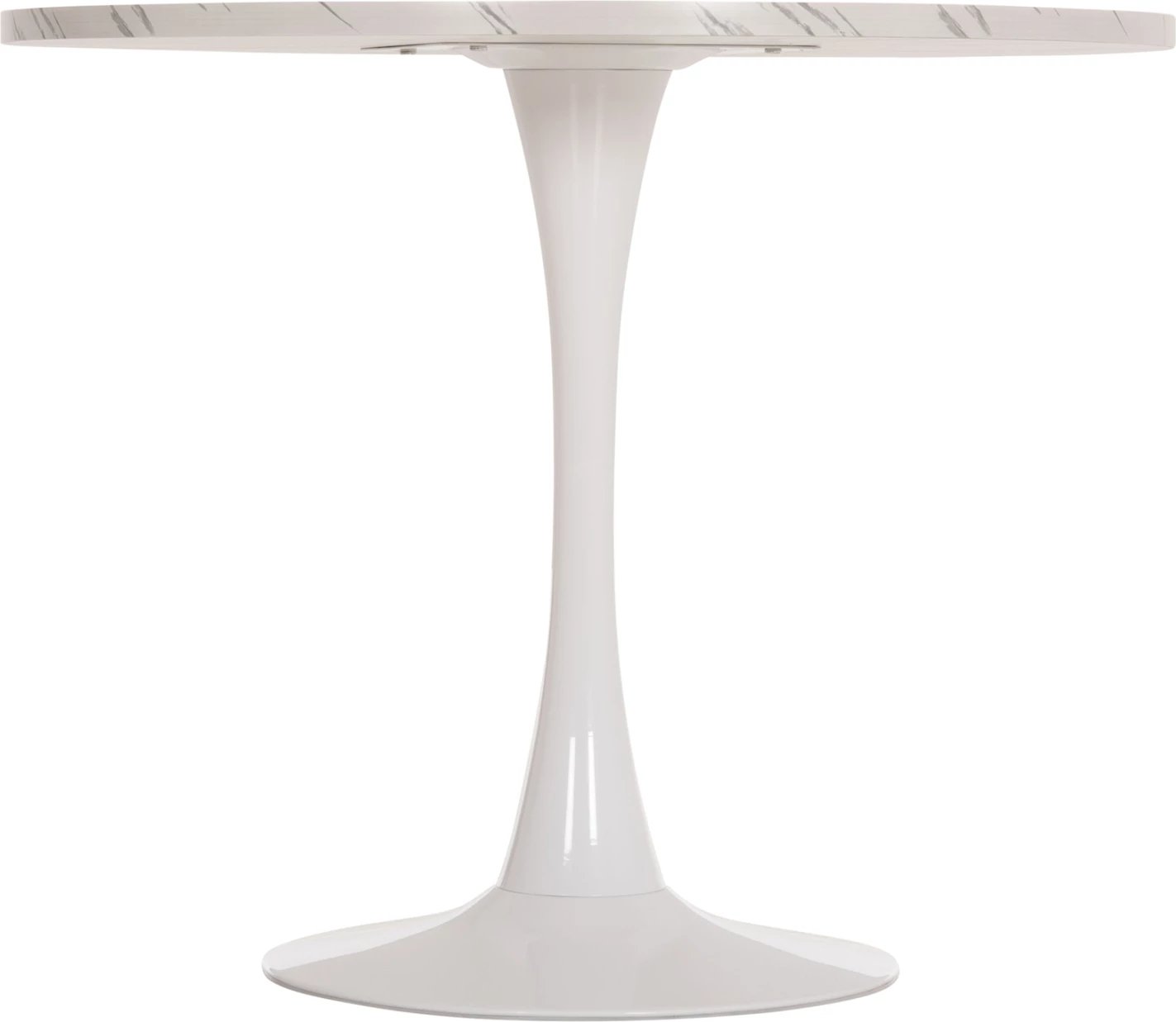Tavolinë e rrumbullakët ngrënieje ROLLO, ngjyrë mermeri të bardhë, këmbë metalike, FH9421.11, 90x74cm