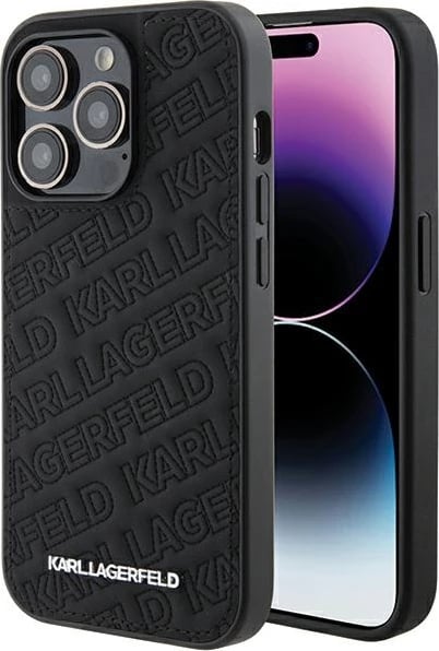 Mbështjellës Karl Lagerfeld Quilted K Pattern për iPhone 15 Pro, i zi