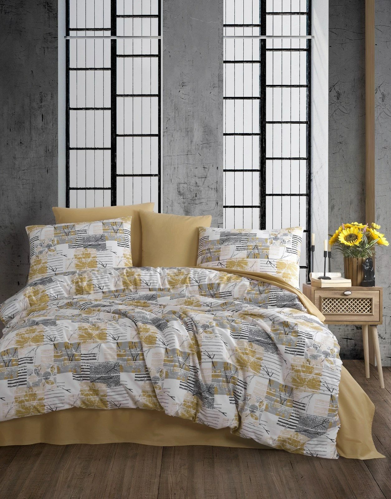 Set mbulesë për jorgan king size, ngjyrë e verdhë, e bardhë, gri, L'essentiel, Serra