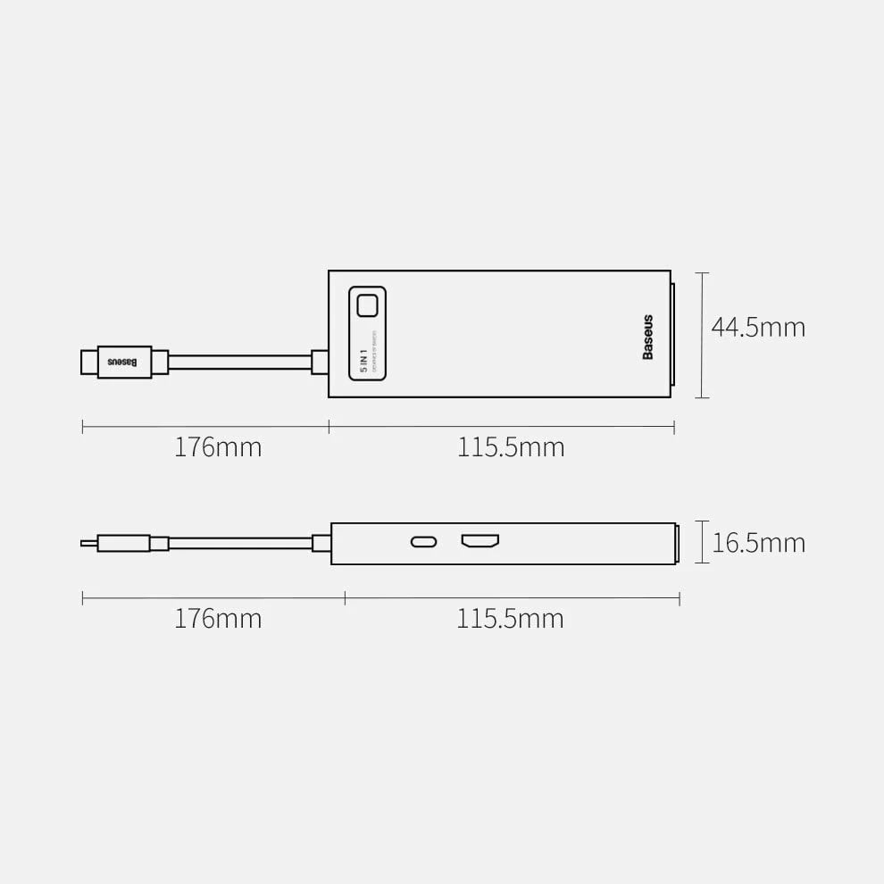 HUB Baseus Metal Gleam Series 5-in-1, CAHUB-CX0G, 100W PD, HDMI 4K, 3x USB 3.2, Gri