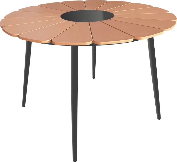 Tavolinë për kopsht Pinap, alumin i zi, kompensatë ngjyrë natyrale, D110x74cm