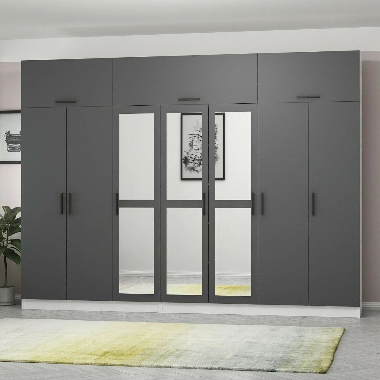 Dollap Skye Decor, anthracit-bardhë, 315x255x52cm