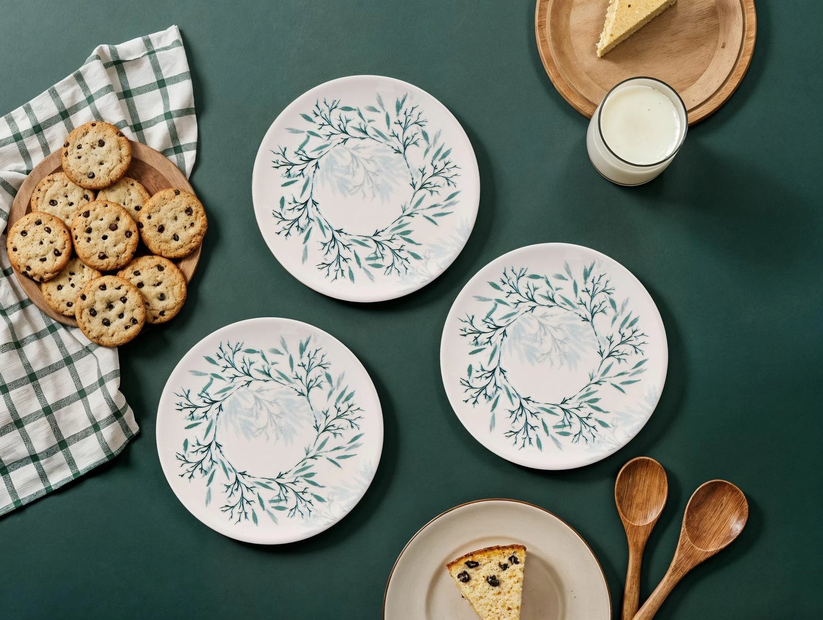 Set pjatash ëmbëlsirash (6 copë), Hermia Concept, gjethe të gjelbra