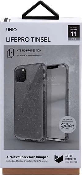 Mbështjellës UNIQ LifePro Tinsel për iPhone 11 Pro, i zi me shkëlqim