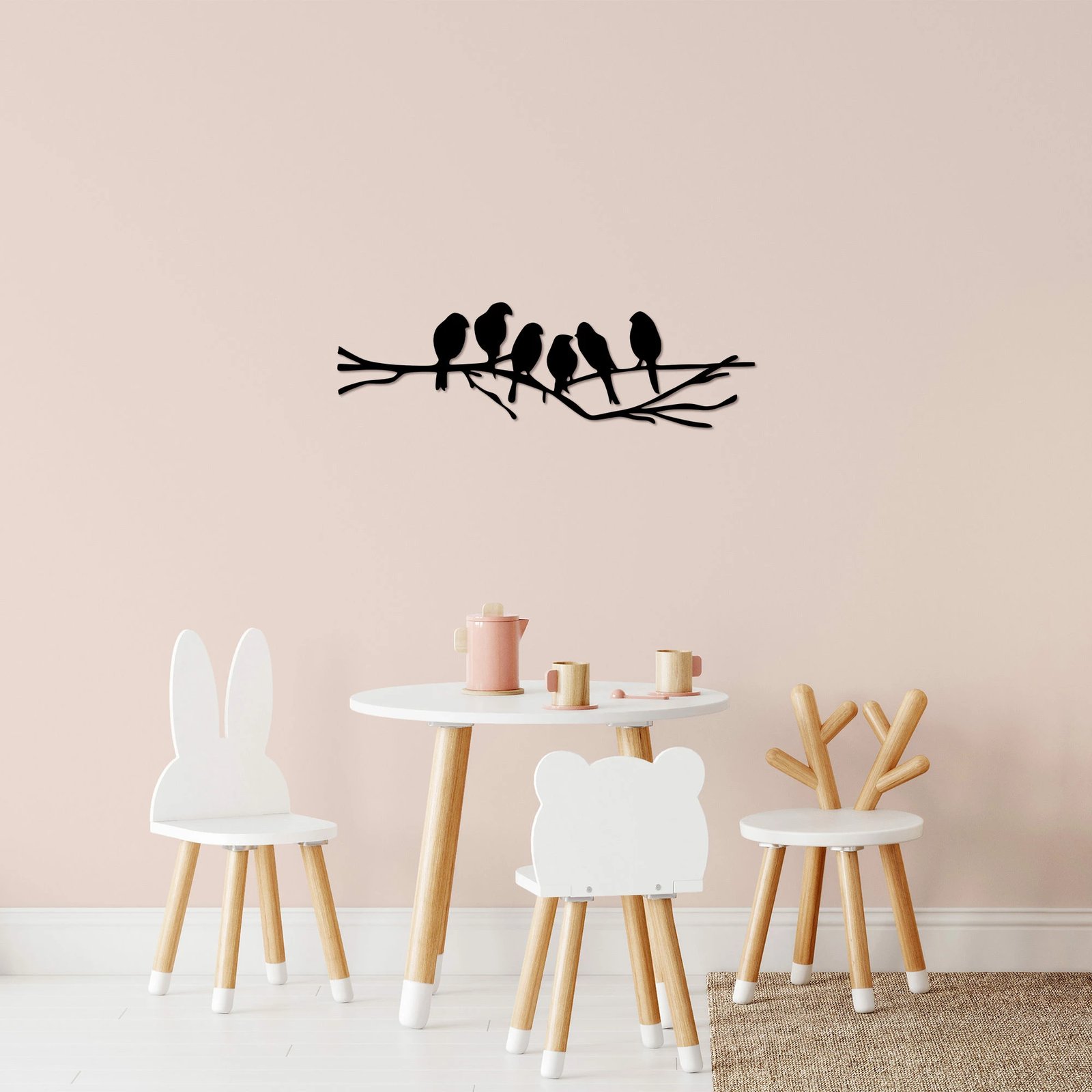 Aksesor dekorativ metalik për mur, zogj në degë, Wallity