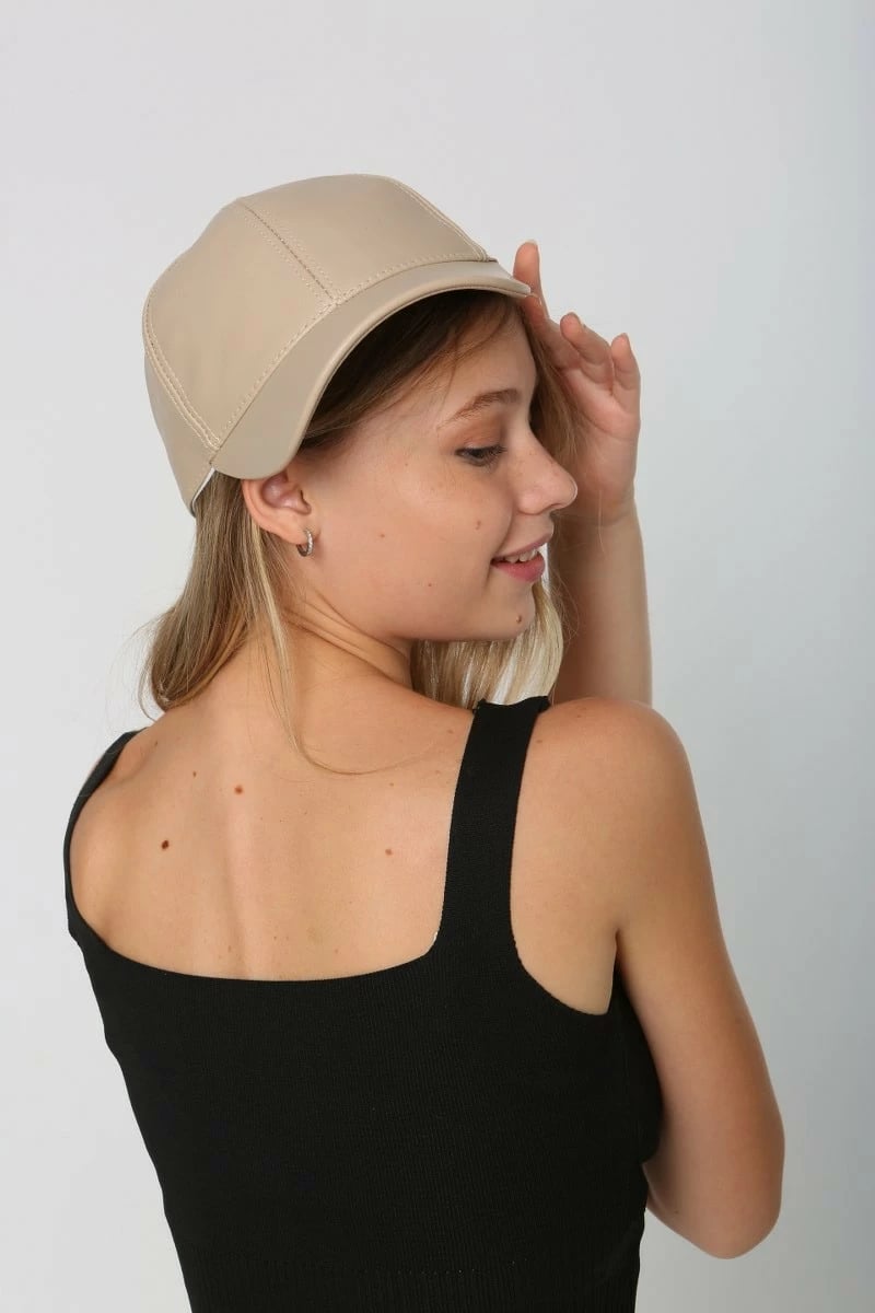 Kapelë për gra, lëkurë PU, ngjyrë bezhë, Jumeon, Spk1104